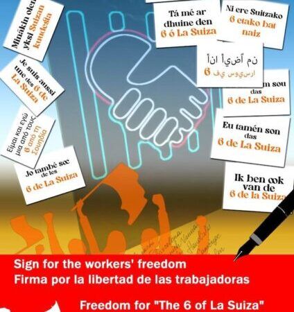 Las 6 de La Suiza: Llibertá! Askatasuna! Llibertat! Liberdade! Liberté! Fredom! Freiheit! Libereco! Libertad!