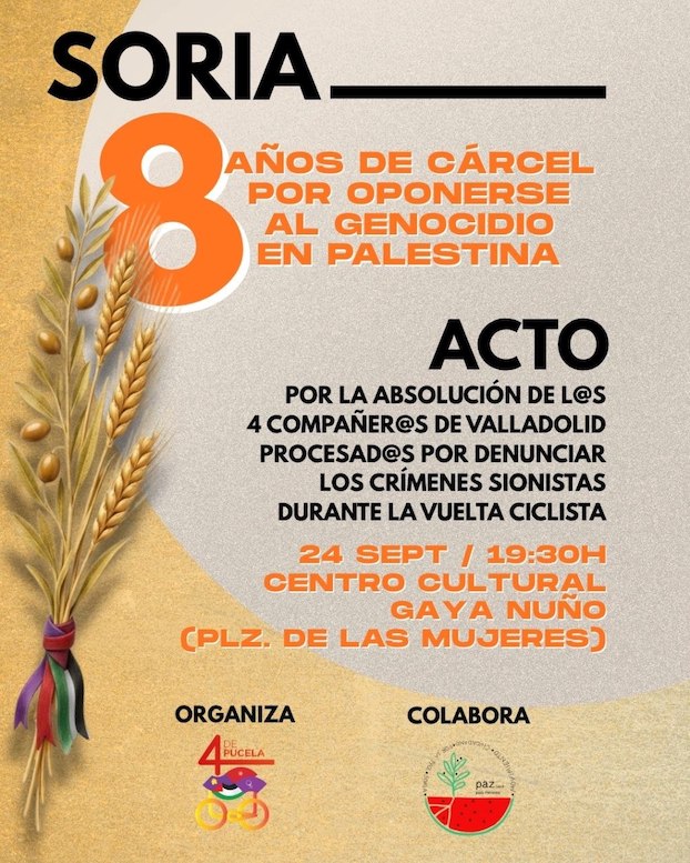 Soria se moviliza por la absolución de l@s 4 de Valladolid: 8 años de cárcel por denunciar el genocidio